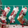Calze natalizie da 19 pollici Decorazioni Babbo Natale Pupazzo di neve Renna Calzini appesi natalizi bianchi per camino albero