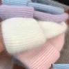 Beanie/Skull Caps Cappello da donna per donna Inverno Vera pelliccia di coniglio Cappelli lavorati a maglia Ragazze Berretto spesso Berretti femminili Berretto da donna Moda solido Dhzfn