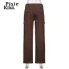 Jeans de mujer PixieKiki Indie Y2k Low Rise Jeans Grunge Brown Pockets Denim Pantalones Streetwear Vintage Cowgirl Pants Mujer 2022 P84-DE55 T220825