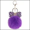 Chave anéis de chave Pompom Keychain Faux Rabbit Keyrings Leopard Crystal Key Titular Fluffy Fur Ball Keychains Women Bag Car Charm Pen MJFashion DHW8B