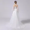 2022 épaule dénudée robe de mariée romantique dos nu mariée applique pelouse a-ligne chérie avec manches détachables LD6077