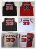 Basket-ball rétro 33 Scottie 91 Dennis Pippen Rodman maillots vente en gros Derrick Bck 1 maillot Rose Bck short blanc à rayures rouges