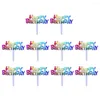 Suprimentos festivos 50 pçs plástico colorido feliz aniversário bolo enfeites decorativos cupcake muffin comida frutas palhetas decoração de festa suprimentos