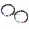 Braccialetti con ciondoli Bracciale in pietra di roccia lavica naturale 8mm Yoga Bead 7 Chakra Braccialetti con diffusore di oli essenziali per Wom Dhseller2010 Dhoir