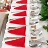 Decorazioni natalizie 30pcs Mini Cappello Stoviglie Coltello Forchetta Portaoggetti Borse Merry Party Dinner Bottiglia di vino Cappelli di Natale