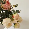 Bir sahte çiçek uzun gövde kavrulmuş güller parça başına 4 kafa simülasyon yağlı boya rosa düğün centerpieces için 6 renk