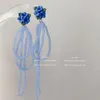 Baumeln Kronleuchter Neue Böhmische Ethnische Ohrringe Für Frauen Blume Blau Kristall Lange Quaste Ohrringe