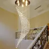 Lampes suspendues Villa Hall Duplex Escalier Cristal Long Lustre Salon Moderne Lumière De Luxe Grand