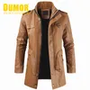 Men's Leather Faux Oumor Autumn Fashion Long Warm Fleece Jacket Coat Winter Casual England Style Vintage Parkas 220907