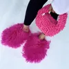 Evening Bags Fuzzy Trendy Restocked High Quality Fluffy Hand And Mongolian Fur Slides Sets