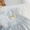 Abiti da ragazza Estate Vestito da principessa per bambini Bambini Cotone causale Neonate Blu Tulle Maniche a palloncino Abiti Abbigliamento da festa per bambini