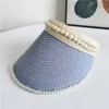 Cappelli a tesa larga Decorazione di perle alla moda regolabile per berretto da spiaggia da sole Cappello da protezione solare da donna con visiera superiore vuota unisex