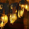 Cordes 10 LED Fée Guirlande Lumineuse En Métal Or Lune Étoile Décoration Pendentif Lampe Ramadan Eid Mubarak Ornement Pour Festival Islamique Musulman