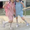 سراويل للسيدات من قطعتين من قطعتين نساء 2 قطعة رياضية jk kawaii sweatpants بنطلون مجموعات preppy على غرار الفتيات الصيف الشارع الشارع عارضة الكورية 220906