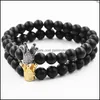 Beaded Strands Matte Black Agate Crown Bracelet Men And Women Fashion Simple Jewelry Drop Delivery 2021 Bracelets Dhseller2010 Dhgzp