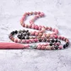 Pendant Necklaces Natural Stone Rhodonite Hand Knotted 108 Japamala Necklace Cotton Tassel Yoga Jewelry Drop Handmade