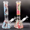 8,5 inch Glazen water Bong Hookahs met kleurrijke patroon Dikke rookleidingen Recycler met vrouwelijke 18 mm gewricht