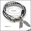 Braccialetti con ciondoli Bracciale in pelle in lega Polsino Piuma Confezione da surf Regolabile Unisex 12 Pezzi Miscelazione dei colori all'ingrosso Consegna a goccia 202 Dhjiv