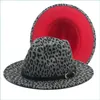 Chapeaux à bord avare Chapeau Fedora imprimé léopard avec fond rouge femmes chapeaux de travail hommes Jazz Panama casquette homme femme large bord casquettes hommes Trilby Au Dh5Z8