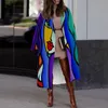 Kadın Yün Karışımlar Sıradan yaka Uzun Kollu Karışım Moda Portre Baskı Kadın Palto Kış Zarif Lady Hardigan Dış Giyim 220907
