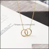 Collane con ciondolo Doppio cerchio Collana geometrica semplice Anello in argento dorato Ciondolo in lega Gioielli da donna in acciaio inossidabile Regalo Drop Deliv Dhkgl