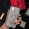 Luxe Ontwerpers Mobiele Telefoon Gevallen Met Flash Diamanten Voor Iphone 11 12 13 Pro Promax Telefoonhoes Voor X Xs Xr Xsmax 7p 8p Met Y Brief