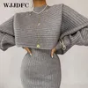 Zwei Stück Kleid Frauen Elegante Dünne Sets Weibliche Pullover Herbst Winter Hohe Taille Gestrickte Ensemble Femme Medium Lange Party es 220906