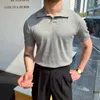 Polos Masculinos Camisa de Malha Masculina de Verão Casual Negócios Casual Colar Turn-down T-shirts Moda Sólida Slim T-shirts Top Blusa De Tecido De Seda Lce