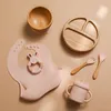 Cups Dishes Utensils 7Pcs Wooden Feeding Tableware Sets Children s Bamboo Baby Spoon Fork Plate Bowl for Kids 220907