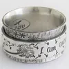 Винтажный серебряный цвет гравированная одуванчика Широкая кольцевая надпись Я достаточно вдохновляющие кольца для мужчин Женщины панк -вечеринка Z1581253M
