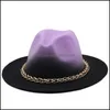 ケチなブリム帽子グラディエントフェドーラ帽子女性の男性fedoras bk mens womens weelt hats with chain woman man panama cap female ma bdehome dhghn