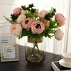 Flores decorativas 13 ramos mini buquês de peony artificial Flor de plantas para festa de casamento EL e decoração de casa