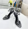 High-Heeled Sandals Women S High-Heeled Shoes Metal Padlock Narrow Word Band Leather Luxury Designer Original Box Transportation