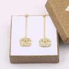 18K Plaqué Or Marque De Luxe Designers Double Lettres Stud Dangle Hoop Géométrique Femmes Célèbres Longue Goutte Chaîne Cristal Strass Boucle D'oreille De Noce Jewerlry