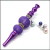 Smoking Pipes Aluminum Alloy Smoking Pipe Inlaid Rhinestone Flower Beads Pendant Cigarette Holder Mti Color Removable Hookah Shisha E Dhsej