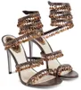 유명한 Cleo Renecaovillas Chandeler Sandals Shoes Beads Crystal-Fellish High Heels Twirling Lady Gladiator Sandalias Dress Bridal Wedding EU35-43