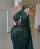 Vert foncé Sirène Robe De Soirée Une Épaule Paillettes Robes De Bal Robe De Soirée Balayage Train Dubai Tenue De Soirée Sur Mesure