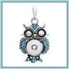 Pendant Necklaces Sier Color Snap Button Jewelry Owl Rhinestone Pendant Fit 12Mm Snaps Buttons Necklace For Women Men No Dhseller2010 Dhl0N