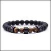 Beaded Strands Mens and Womens 8mm Matte Black Agate Sier Micro-inlaid Cylindrical Spacer Armband Natural Stone Yoga Drop Delivery DHTVZ