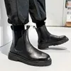 Autumn winter round toe Chelsea boots men waterproof platform casual inner heightened breathable viscose shoes black size 39-44