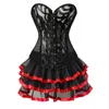 Bustiers Corsetset Women Sexy Hollow Out Lace e Burlesque Ballet Skirt Clubwear Party Corset para plus size