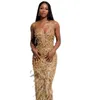 Perles d'or sirène robes de soirée Sexy Spaghetti cou plumes paillettes sur mesure robe de bal africaine tenue de fête formelle