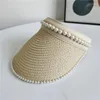 Cappelli a tesa larga Decorazione di perle alla moda regolabile per berretto da spiaggia da sole Cappello da protezione solare da donna con visiera superiore vuota unisex