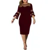 Artı Boyut Elbiseler Kadın Parti Elbise Mesh 3/4 uzunluk parlama kılıf içi boş Bodycon 2022 Tasarımcı Kokteyl