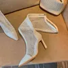 Boots Knee High Women Summer Heels 9,5 cm stilettos party skor sexiga mesh botas altas mujer 220906