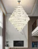 Lampadario di cristallo a LED cavo di lusso Lampada a sospensione a 3 colori dimmerabile in oro argento Per l'illuminazione della hall dell'hotel vivente