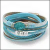 Bracciale avvolgente in pelle da tennis Chiusura magnetica Mti Layer Strand Braccialetti in corda boema Bracciale in cristallo Gioielli per le donne Ragazza teenager Dhk1B