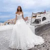 Abiti da sposa a trapezio con spalle scoperte romantiche Appliques Abito da sposa da sposa in pizzo Robe De Mariee Custom Made