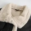 여자 재킷 Xikom 2022 겨울 흑인 여성 가죽 재킷 모피 칼라 포켓 스트리트웨어 따뜻한 대형 지퍼