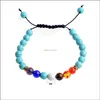 Brins de perles Vente d'usine Fait à la main Lucky Turquoise Tissé 7 Chakra Bracelet en pierre naturelle réglable avec 8 mm rond Be Dhseller2010 Dh9Uo